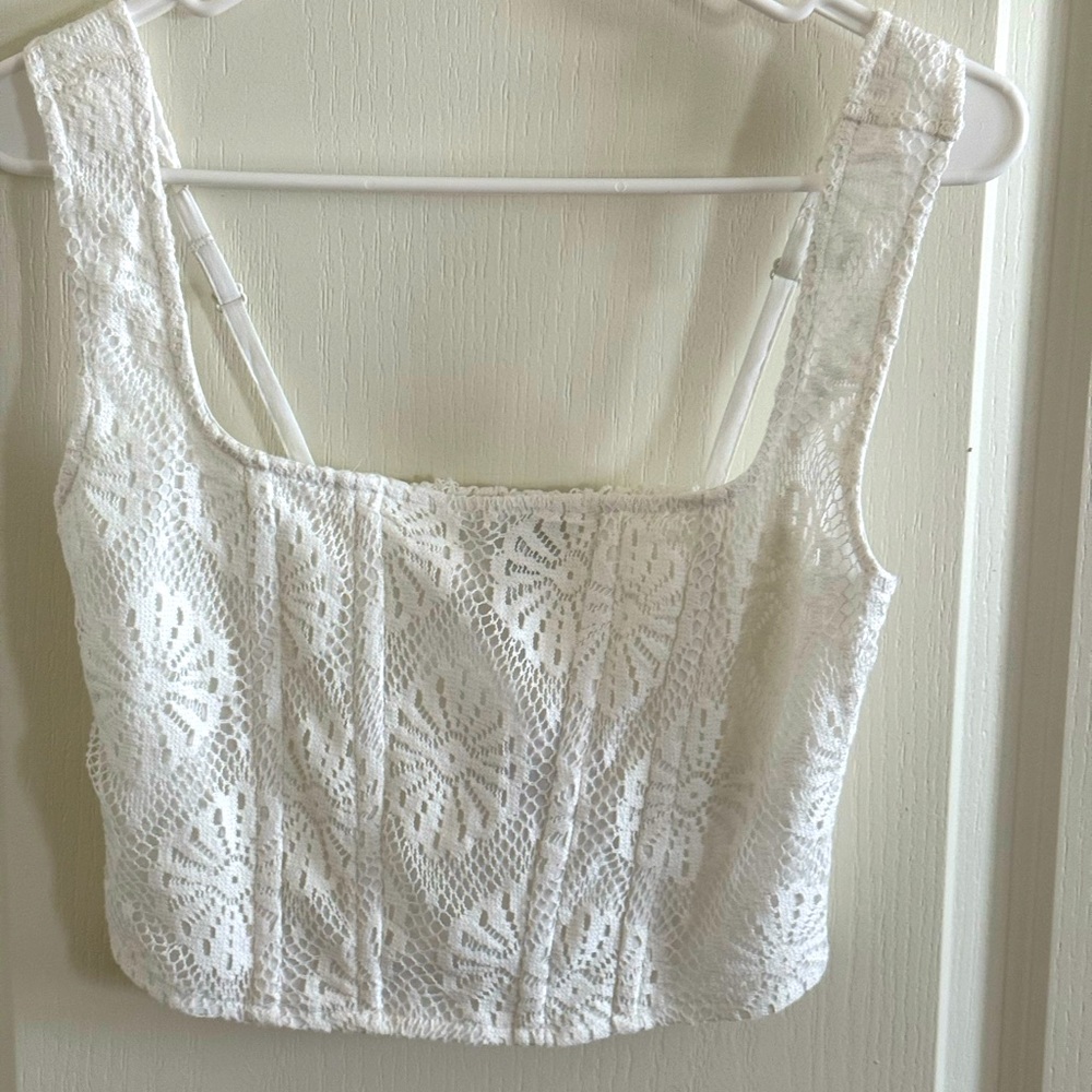 American Eagle Outfitters White Lace Corset Top size Small